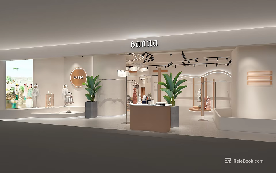Baimiu Clothing Store Interior Design With Display Mannequins And Green Plants 3d model 