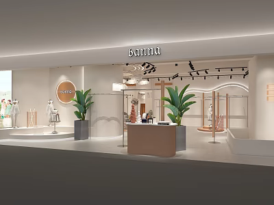 Baimiu Clothing Store Interior Design With Display Mannequins And Green Plants 3d model
