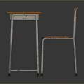 Classic Student Desk And Chair With Orange Top And Metal Frame