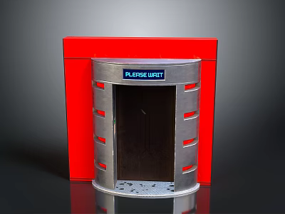 Silver Metal Bathroom Urinal With Red Background And Blue Please Urinate Sign 3d model