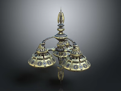 Space Themed Chandelier Design With Cosmic Elements And Golden Blue Decorative Accents 3d model