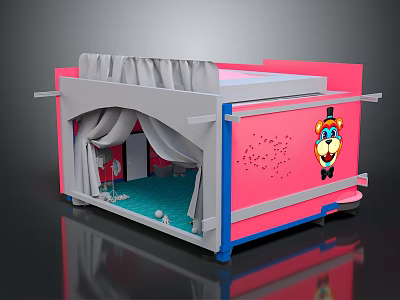 Pink Kids Playroom Interior With Gray Curtains Blue Floor And Cartoon Decoration 3d model