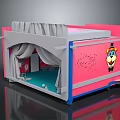 Pink Kids Playroom Interior With Gray Curtains Blue Floor And Cartoon Decoration