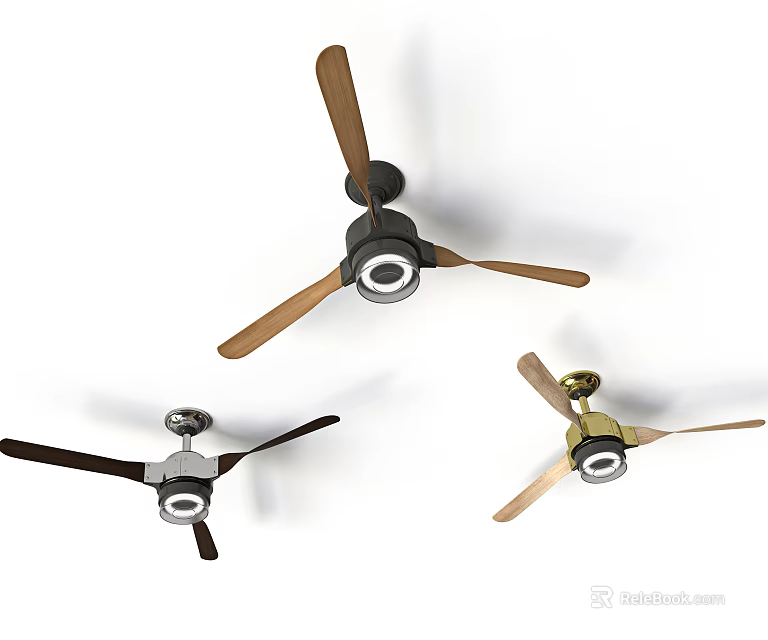 Air Cooler Fans Different Styles With Wooden Blades And Lights In Black Silver Gold Colors 3d model 