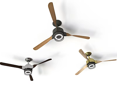 Air Cooler Fans Different Styles With Wooden Blades And Lights In Black Silver Gold Colors 3d model