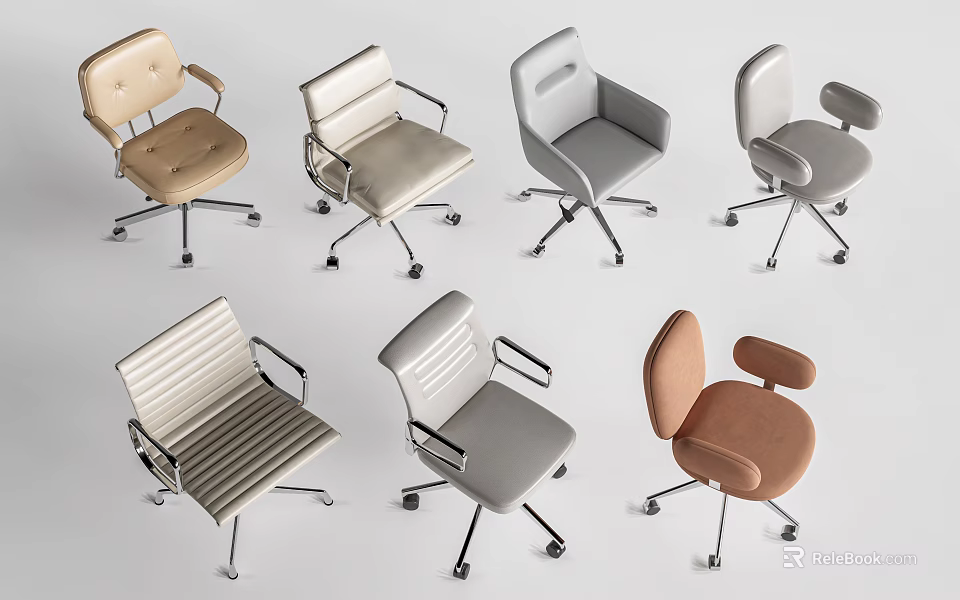 Modern Office Chairs Featuring Various Designs Colors Metal Casters And Comfortable Seats 3d model 