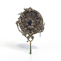 Daily Life Essential Traditional Hand Mirror with Intricate Metal Carving Blue Gem Center Green Tassel