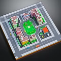 Colorful Residential Buildings Layout With Central Green Square Roads And Vehicles