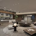 Modern Front Desk Reception Area With Marble Counter Sofa And Indoor Plants
