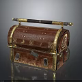 Red Treasure Chest With Black And Gold Handle Moon And Star Engravings