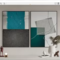 Modern Abstract Wall Art With Teal Tones And Geometric Patterns Design 3d model
