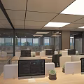 Modern Office Interior Design With Marble Accents And Geometric White Seats