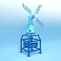 Windmill Architectural Structure With Rotating Blades And Metal Base Frame 3d model