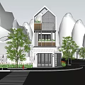 Modern Detached Villa With Contemporary Design Balconies Lush Trees And Paved Driveway