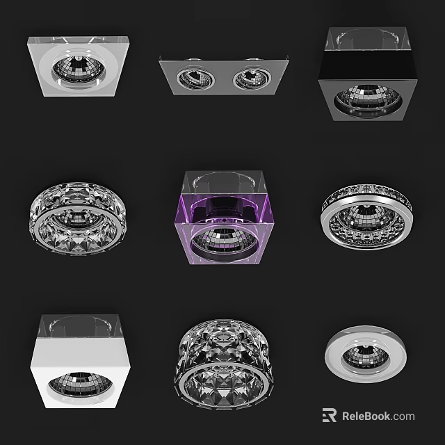 Modern Downlights And Spotlights In Various Shapes With Decorative Designs For Home Lighting 3d model 