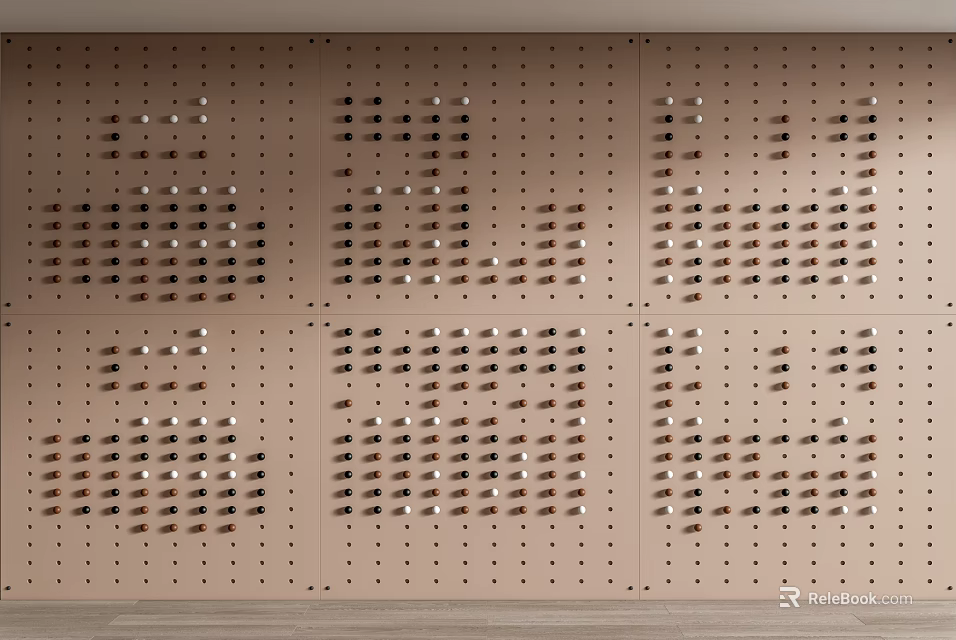 Modern Wall Decor With Geometric Peg Pattern On Wooden Background 3d model