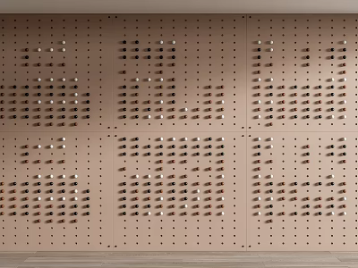 Modern Wall Decor With Geometric Peg Pattern On Wooden Background 3d model