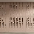 Modern Wall Decor With Geometric Peg Pattern On Wooden Background 3d model