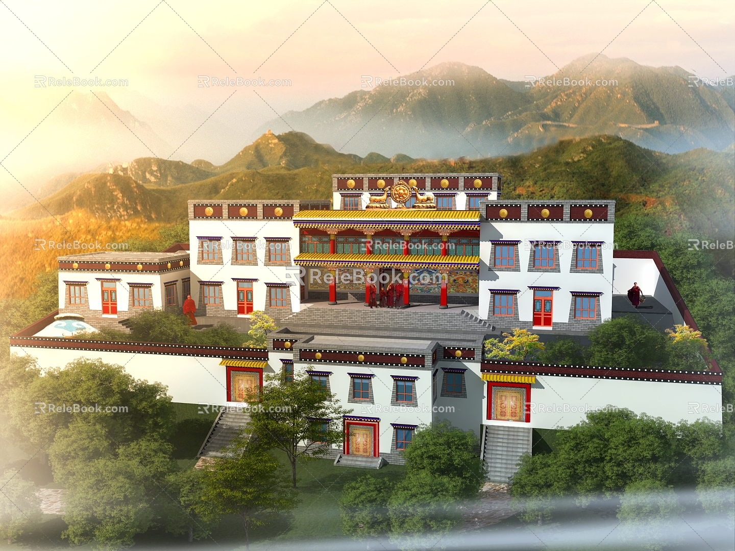 Ethnic Style Temple Tibetan Buddhist Academy 3d model