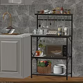 Multi tier Kitchen Storage Shelf With Spices Cooking Utensils Microwave And Vegetable Basket