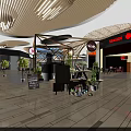 Modern Café Interior With Wooden Ceiling Green Plants Seating Area And Decorative Stalls