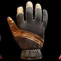 Pair of Brown and Black Leather Fabric Gloves With Detailed Stitching And Wrist Cuffs