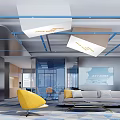 Stylish Modern Public Office Space Interior With Open Layout Yellow Chair And Gray Sofa