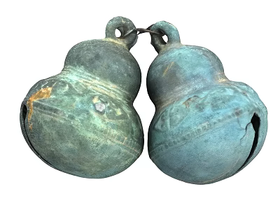 Two Gourd Shaped Vintage Ceramic Vessels With Carved Patterns And Hanging Rings 3d model