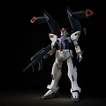 Detailed White Gundam Model With Black Red Back Thrusters And Holding Gun