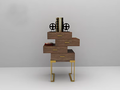 Modern Wooden Chest of Drawers With Multiple Drawers Golden Legs and Decorative Items on Top 3d model