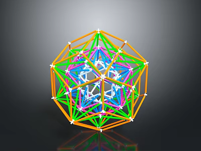 3D Colorful Geometric Polyhedron Structure With Interconnected Vibrant Lines And Reflective Surface 3d model