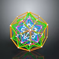 3D Colorful Geometric Polyhedron Structure With Interconnected Vibrant Lines And Reflective Surface
