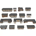 Traditional Chinese Architecture Models With Various Styles And Wooden Tile Roofs