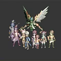 Group of Anime Style Characters and Large Winged Creature Detailed Vibrant Figurines