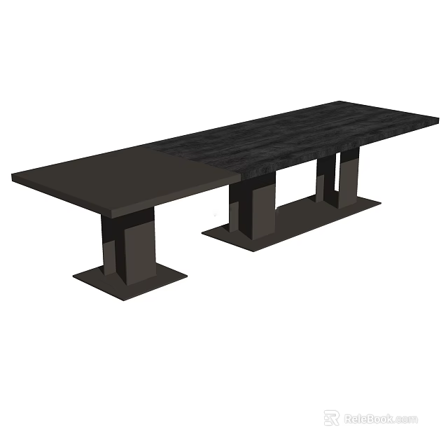 Black Long Table With Split Top Design And Sturdy Supporting Columns 3d model 