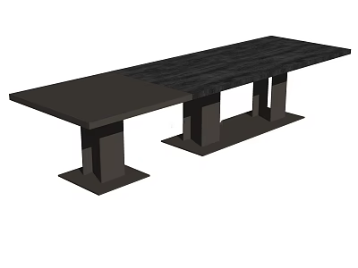 Black Long Table With Split Top Design And Sturdy Supporting Columns 3d model