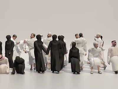 Group of People in Traditional Black and White Robes Interacting Gathered Together 3d model