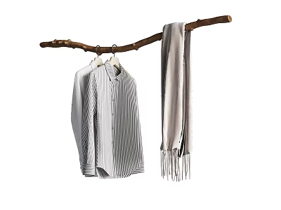 Branch with Hanging Striped Shirt and Soft Scarf for Home 3d model