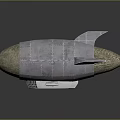 Silver Metallic Bomb Shaped Object Featuring Brown Tip Fins And Textured Surface