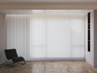 White Venetian Blinds In Modern Interior With Herringbone Wooden Floor And Black Chair 3d model