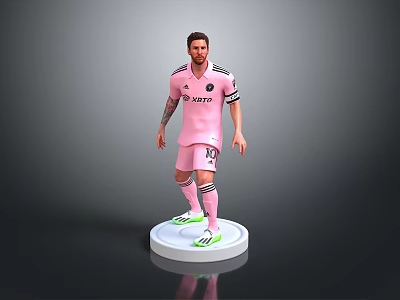 Man in Pink Inter Miami Uniform with Number 10 and Green Shoes on White Base 3d model
