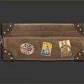 Vintage Brown Leather Suitcase With Multiple Travel Stickers And Brass Clasps
