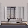 Modern White Vertical Blinds in Bright Interior with White Chair and Vase Plants