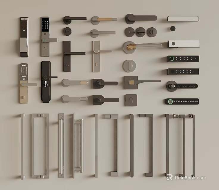 Various Modern Door Handles in Stainless Steel and Sleek Designs 3d model 