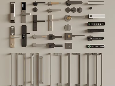 Various Modern Door Handles in Stainless Steel and Sleek Designs 3d model