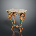 Ornate Functional Table With Marble Top Gold Carved Legs And Green Decorative Accents