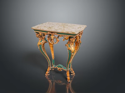 Ornate Functional Table With Marble Top Gold Carved Legs And Green Decorative Accents 3d model