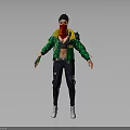 Detailed 3D Character With Green Jacket Red Scarf Black Pants And White Shoes