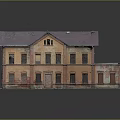 Detailed Old Red Brick Building Model With Purple Roof And Multiple Weathered Windows