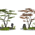 Red maple landscape tree courtyard sketch red maple chicken claw maple stone 3d model